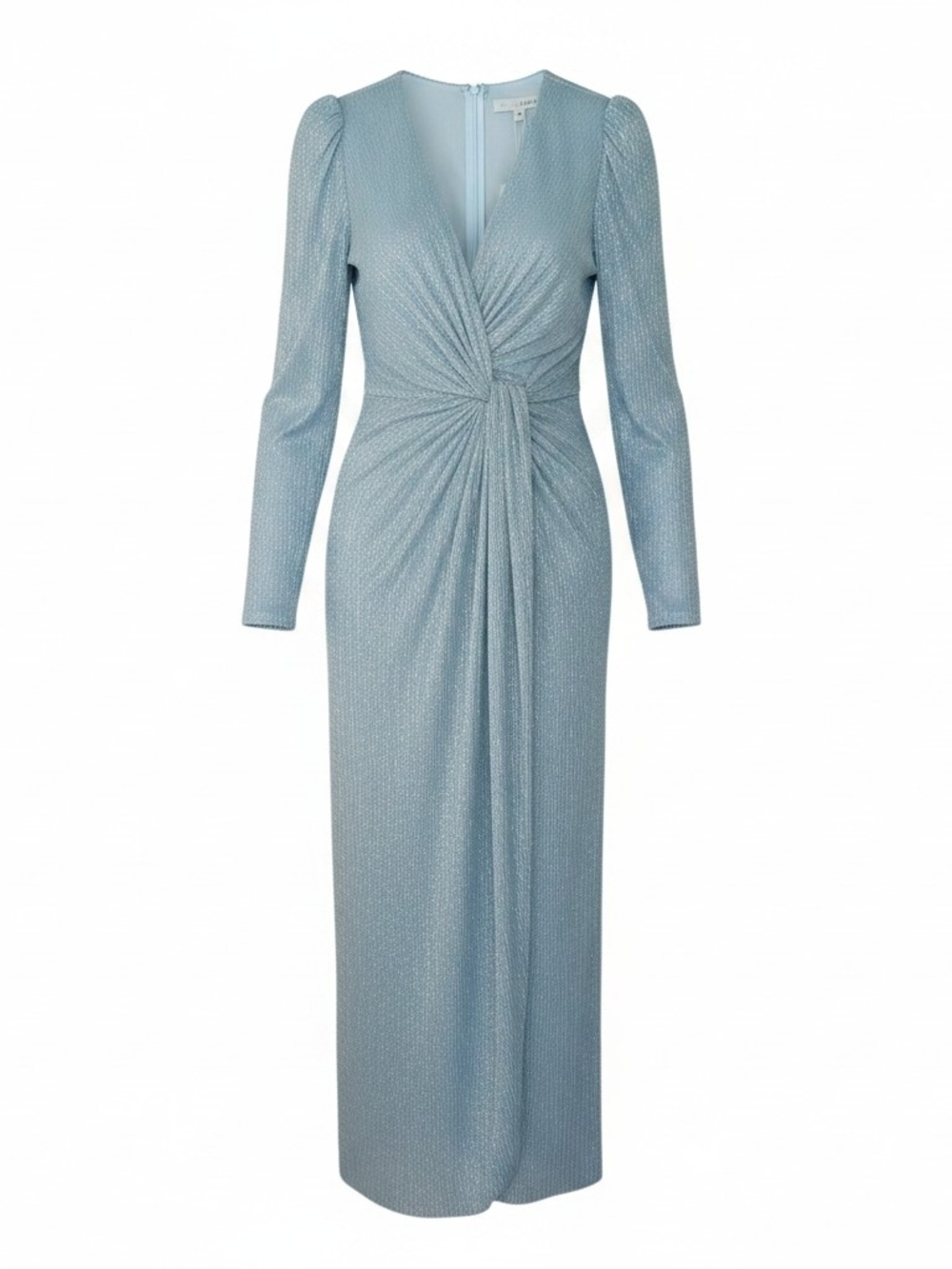 Baltic Born Pale Shimmer Blue Long-Sleeve Twist-Waist Gown